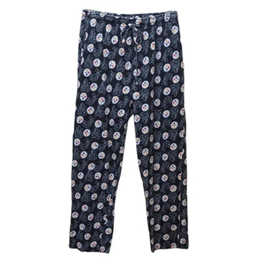 NFL Licensed Steelers Vtg Pull-On Pockets Elastic Drawstring Cotton Lounge Pants